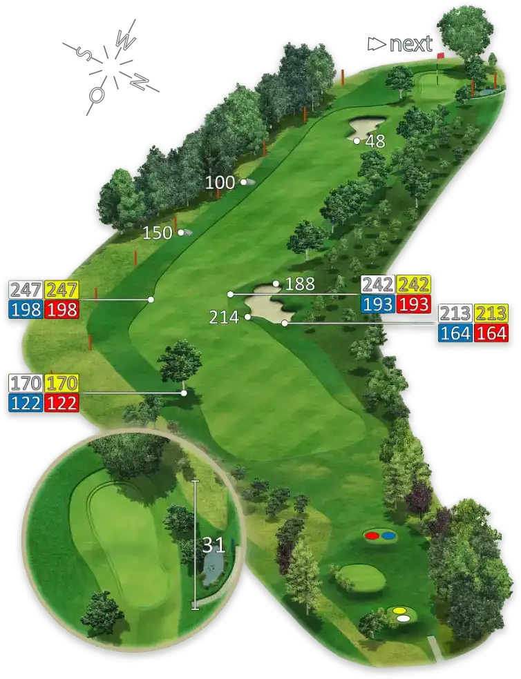 Illustration samt Meterangaben von Loch 10