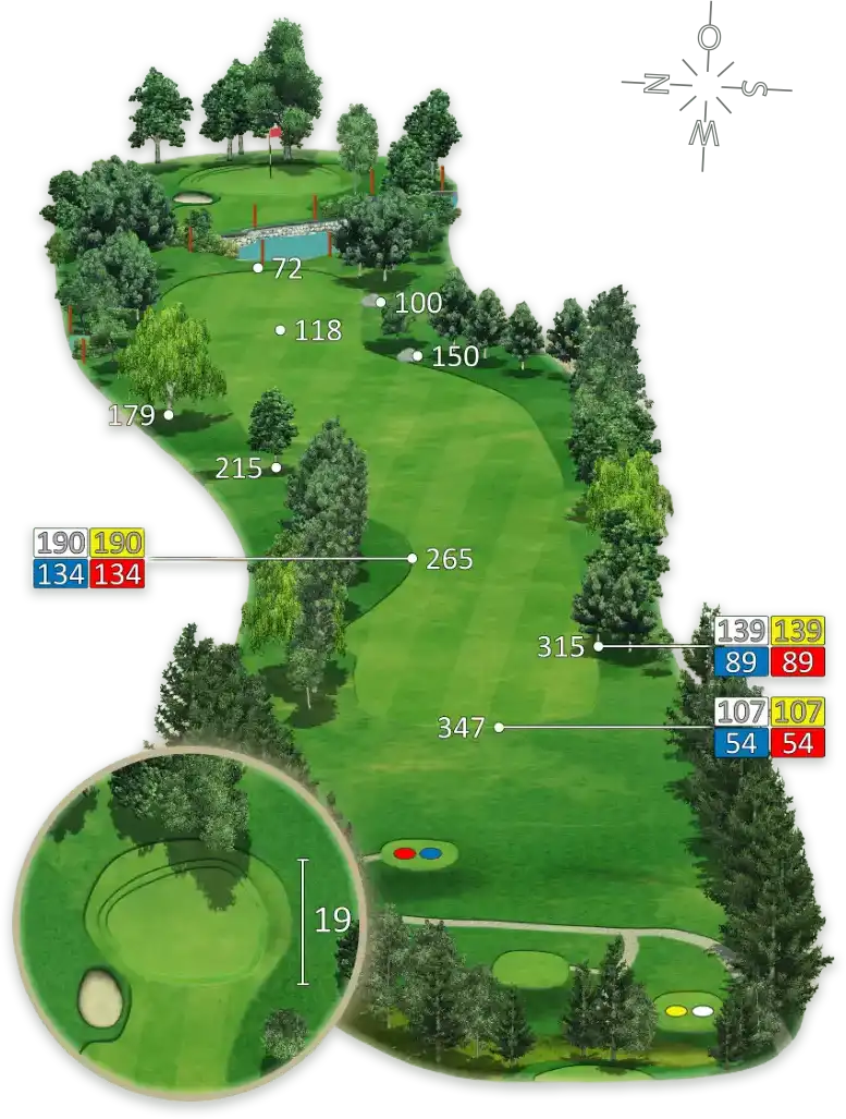 Illustration samt Meterangaben von Loch 18