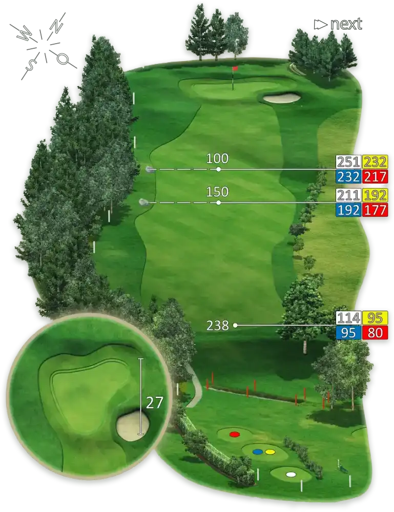 Illustration samt Meterangaben von Loch 5