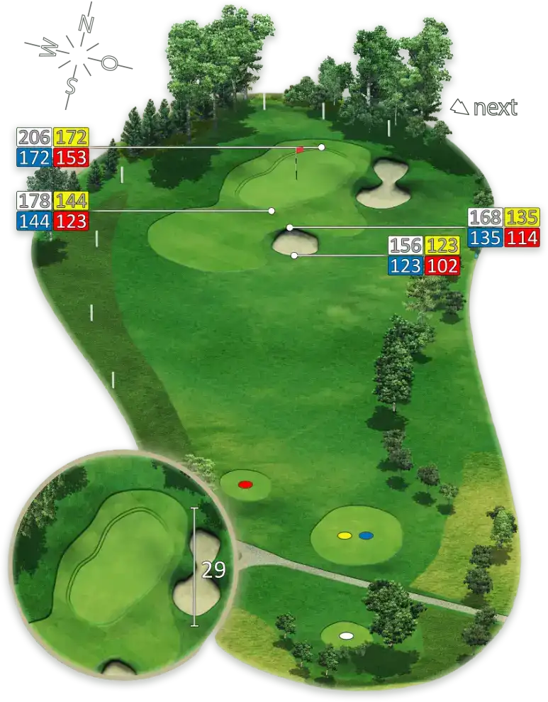 Illustration samt Meterangaben von Loch 7