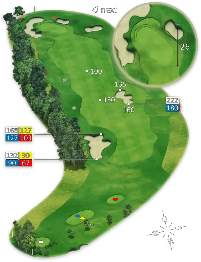 Illustration samt Meterangaben von Loch 8
